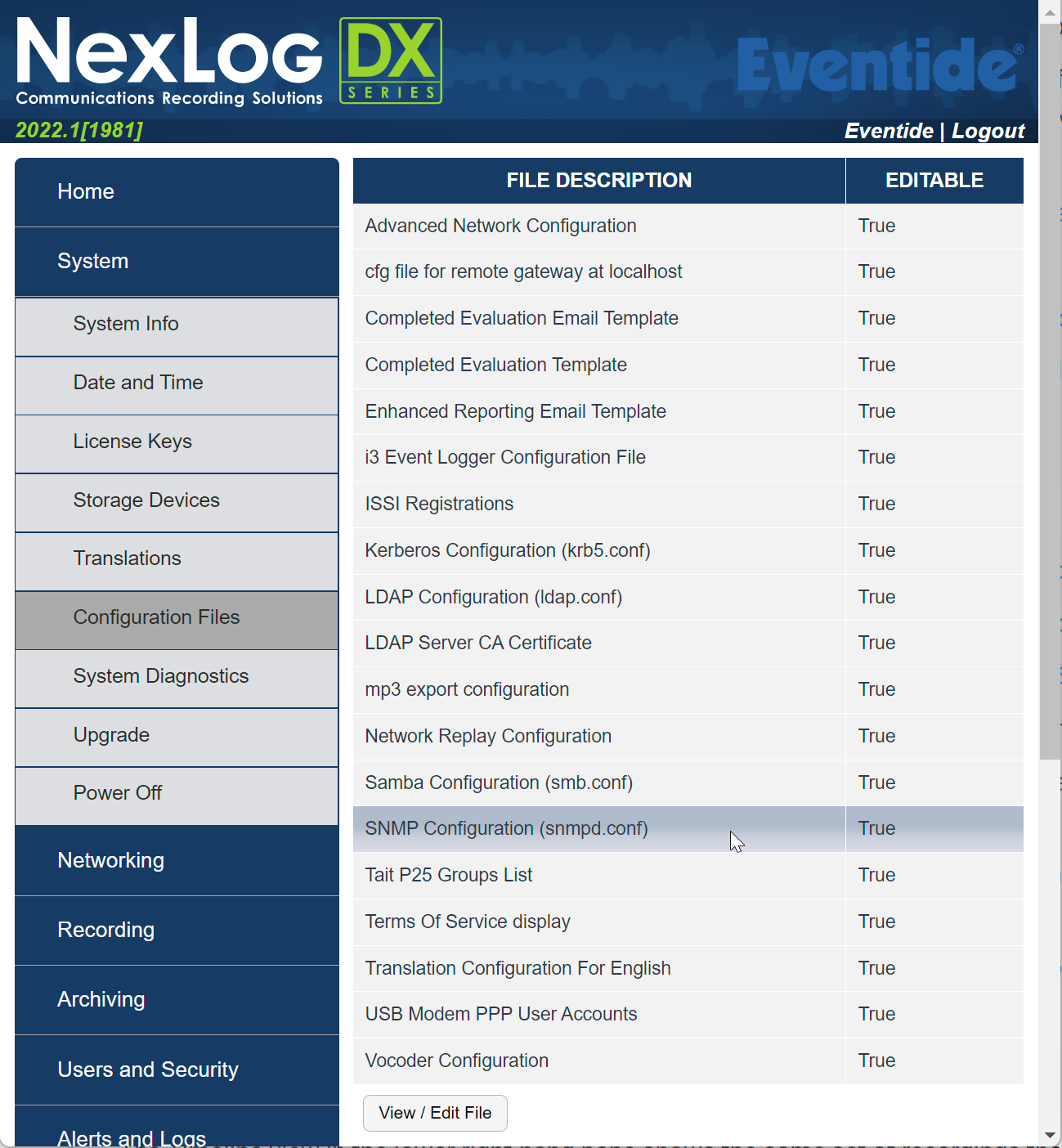SNMP Configure View/Edit File