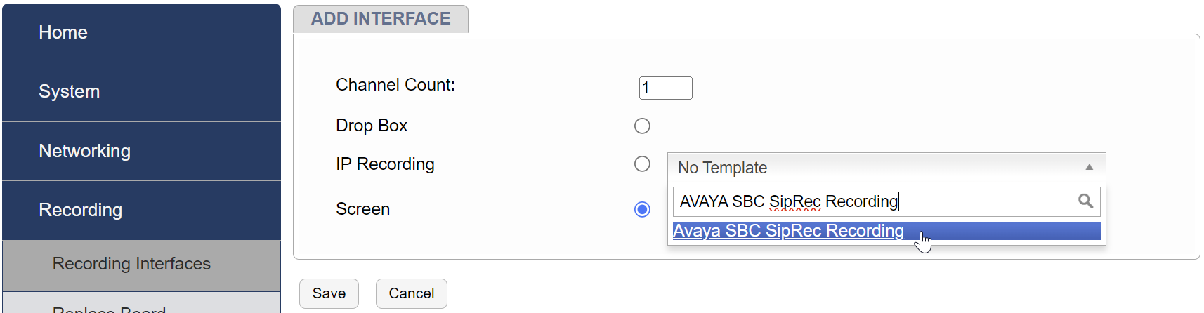 Add Avaya SBC Interface