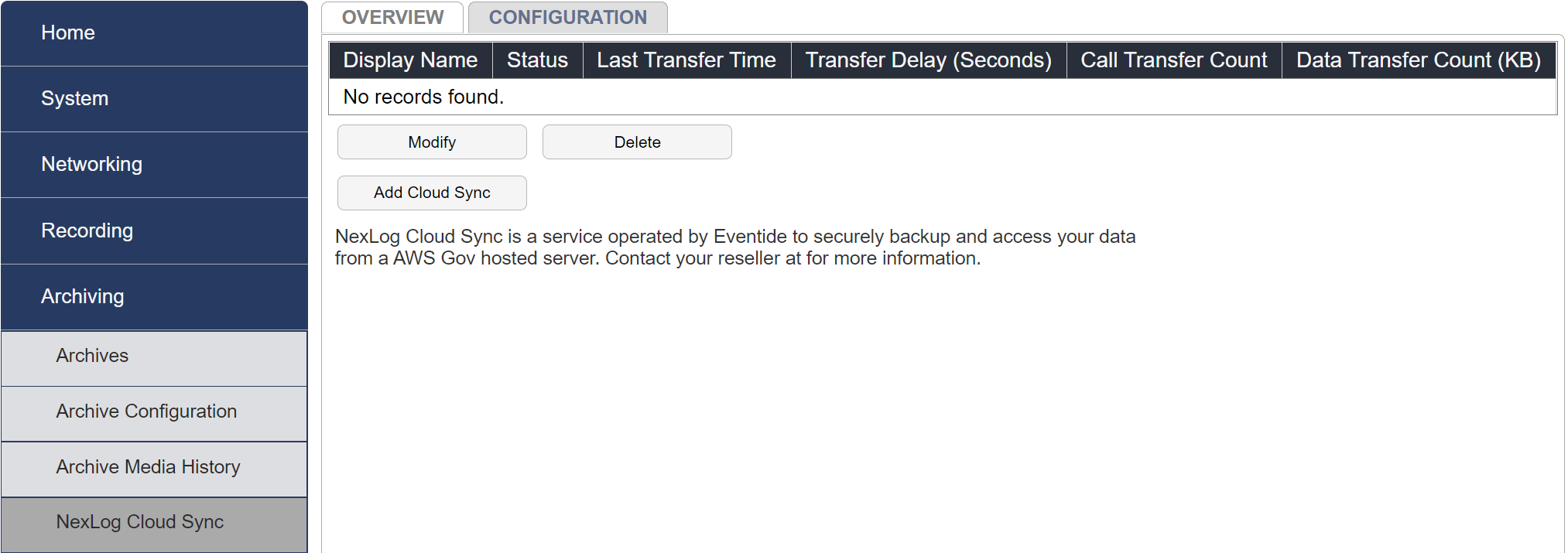 NexLog Cloud Sync Configure