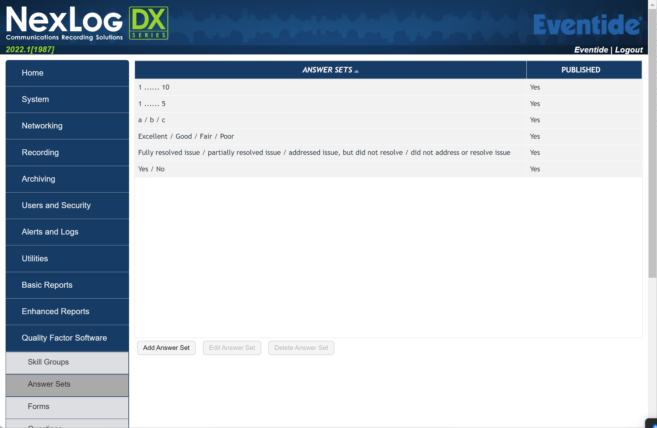 Quality Factor Answer Sets