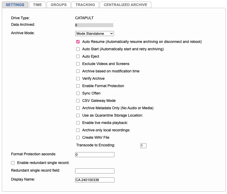 Archive Configuration Configure Page