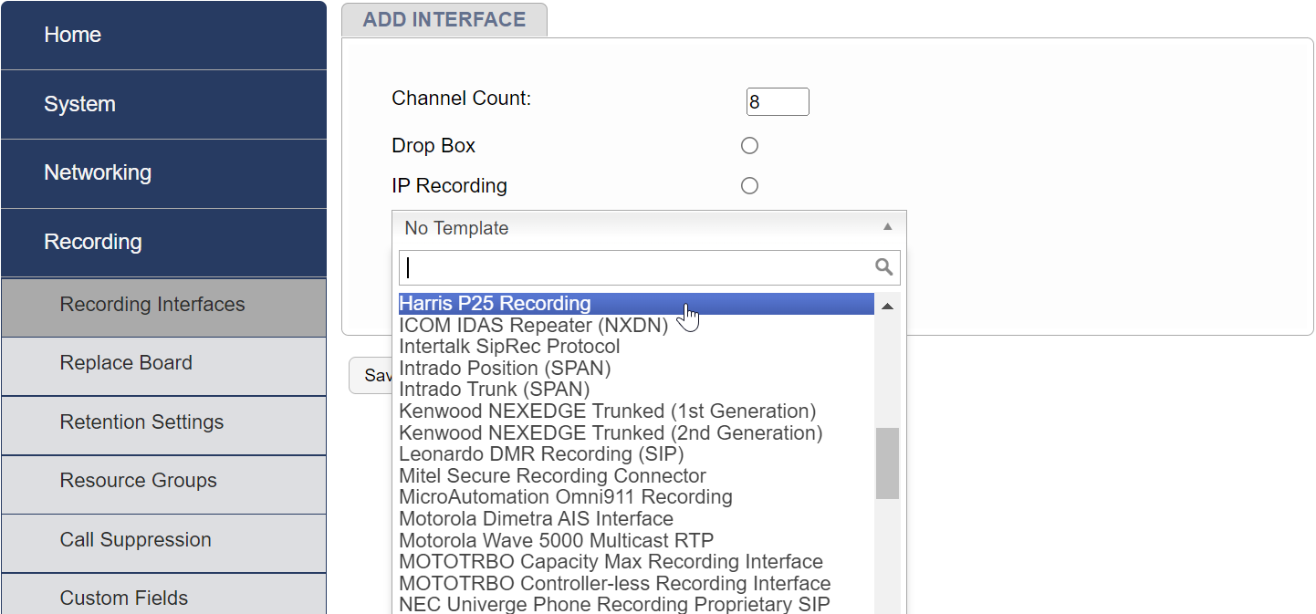 Select Channels and Template