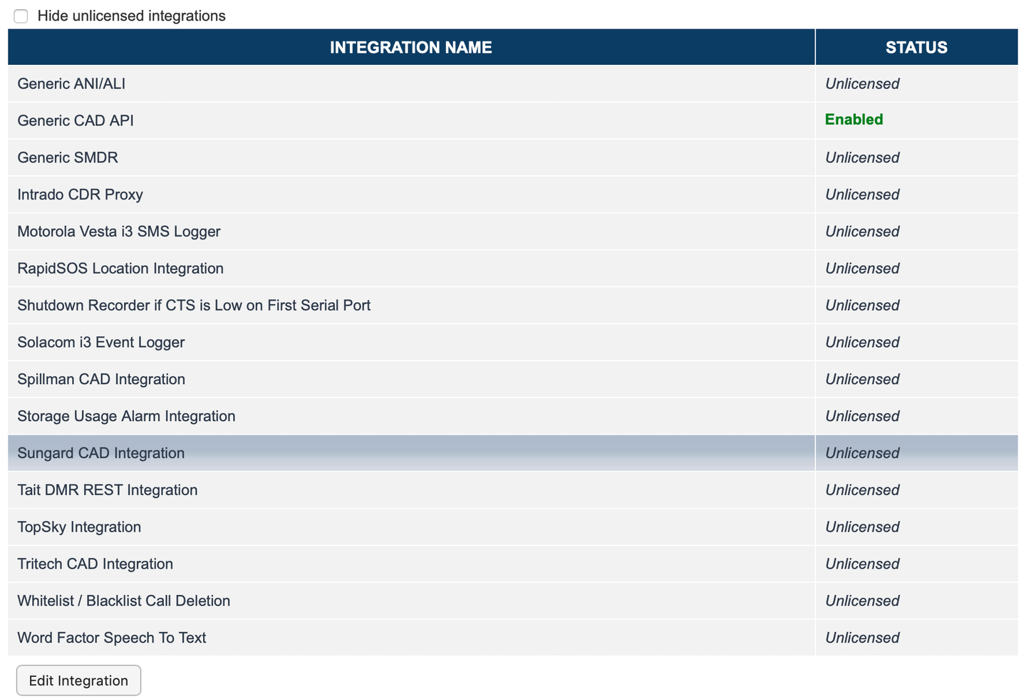 Data Integrations Page