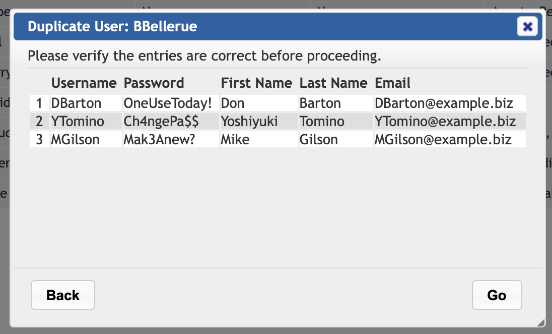 Verify Duplicate User