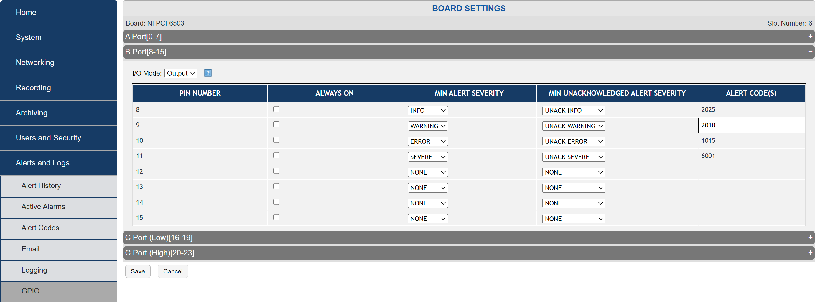 GPIO Output Settings