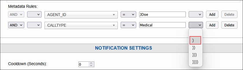 Grouping Rules: Right Parenthesis