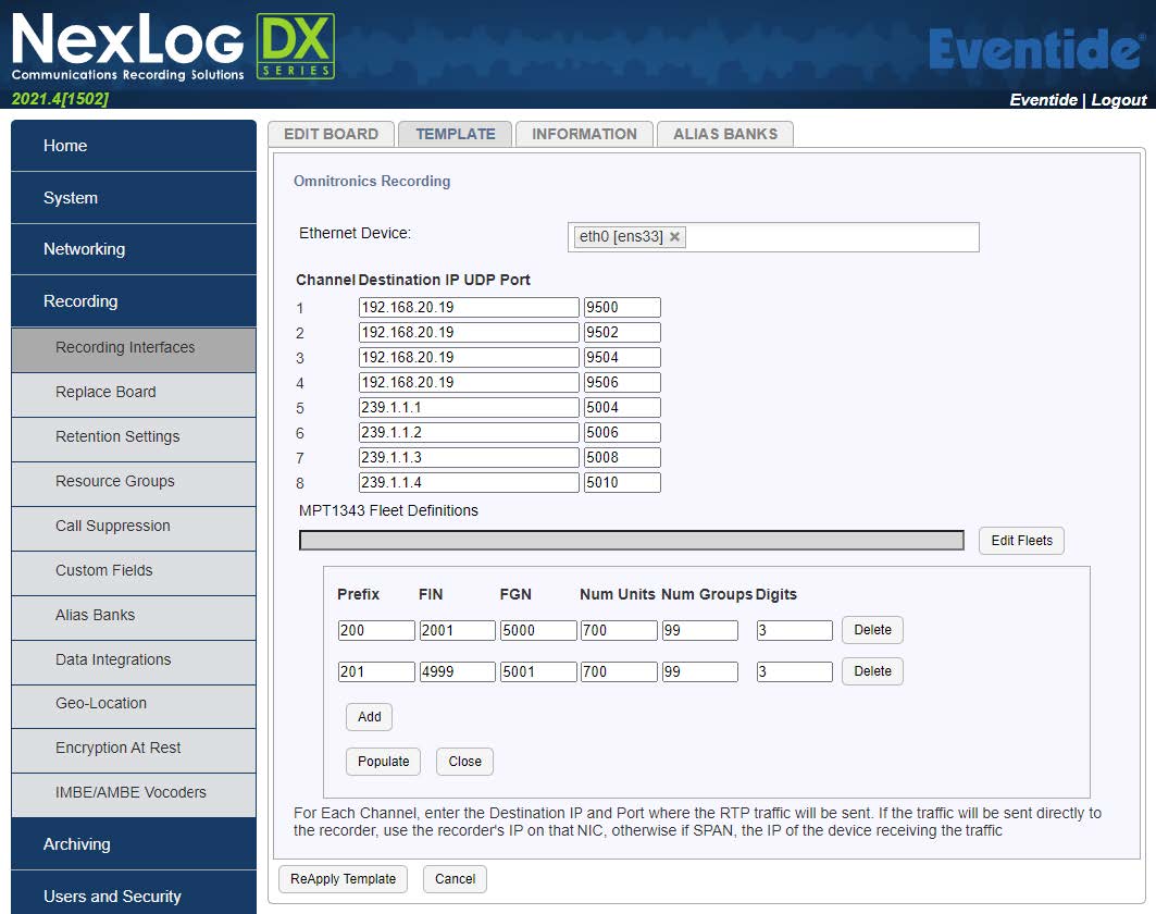 Template Field Details