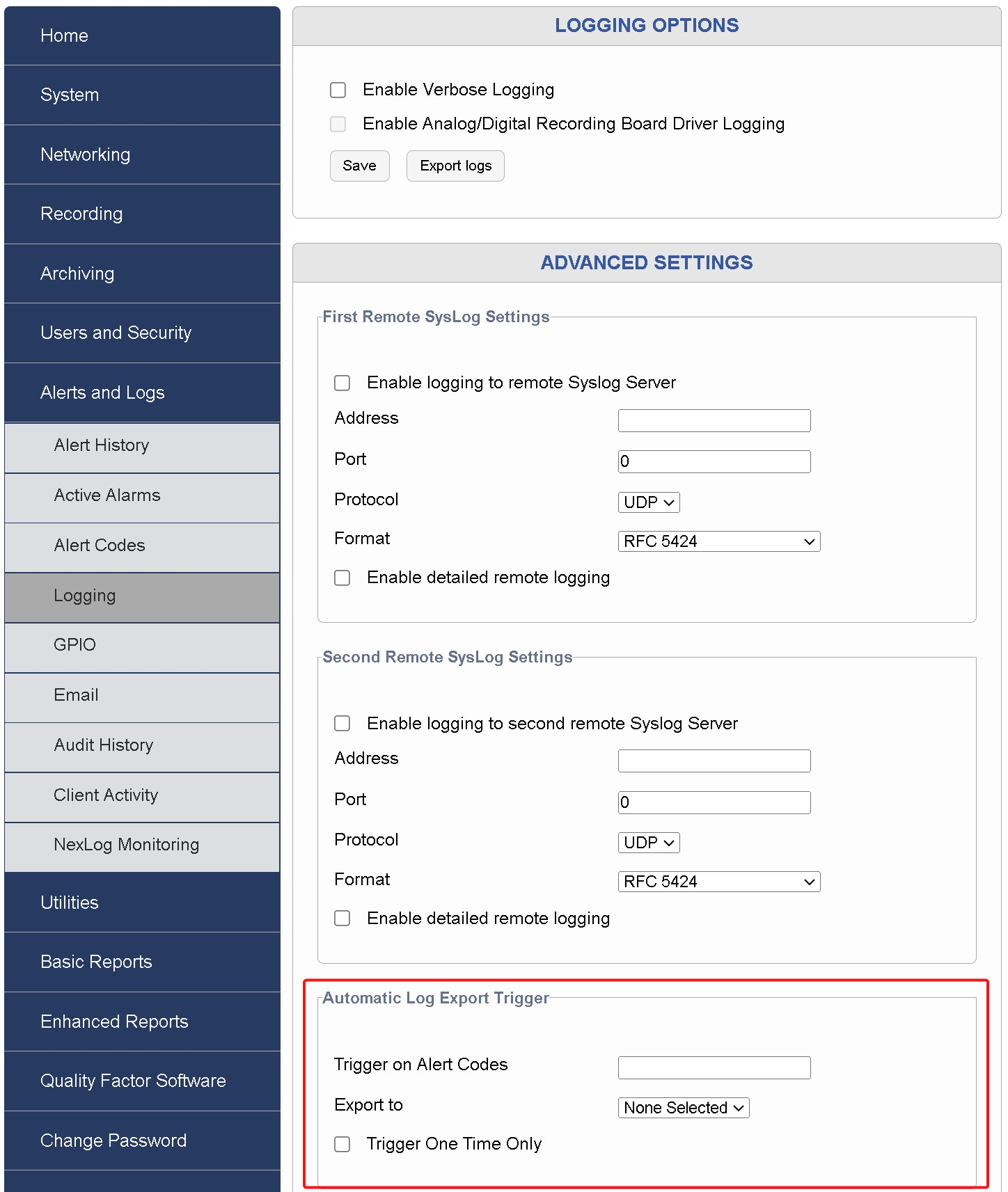 Automatic Log Export Trigger