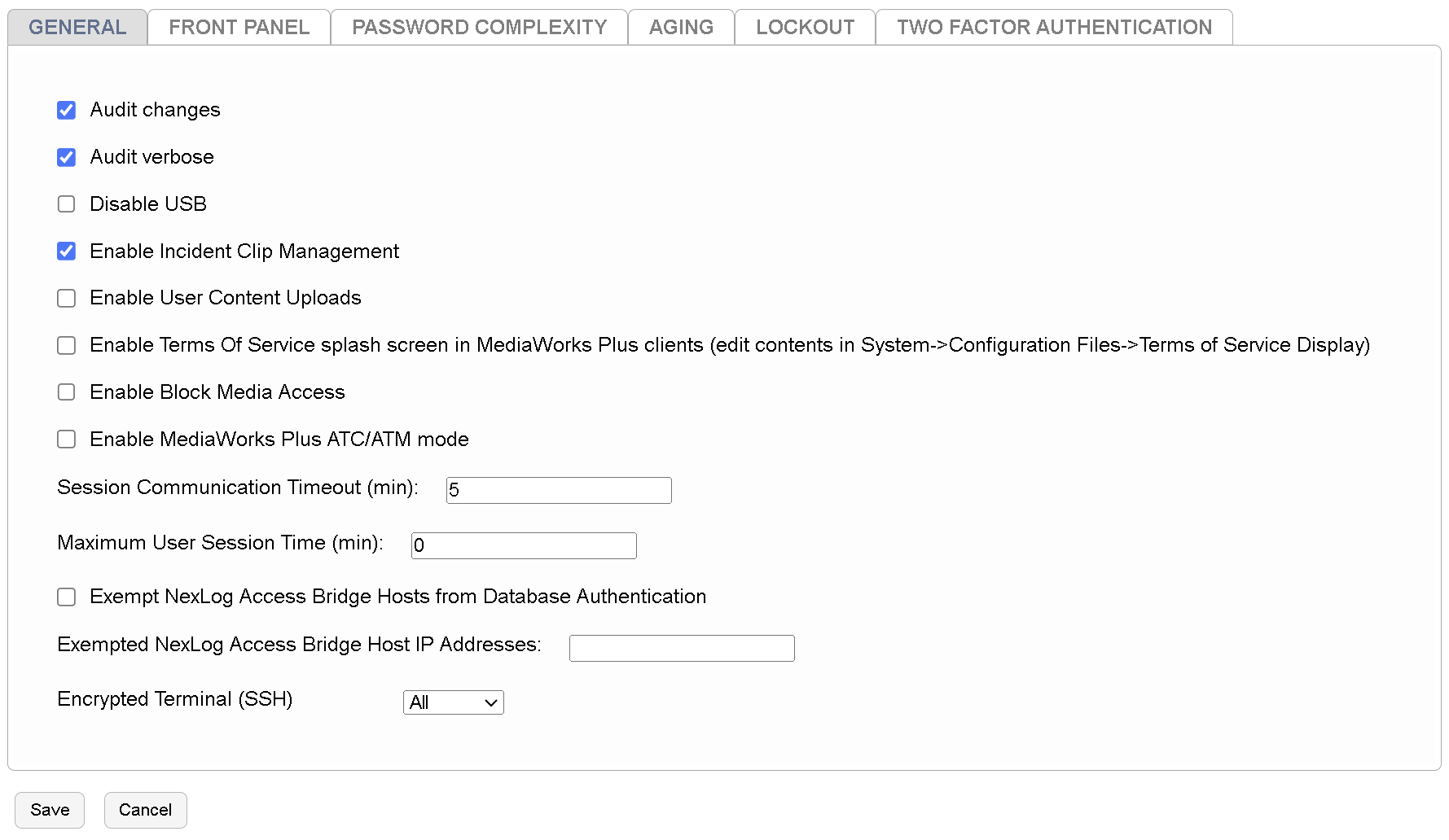 General System Security Settings