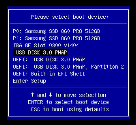 Boot device selection menu