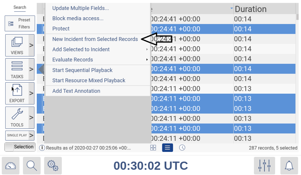 New Incident From Selected Records