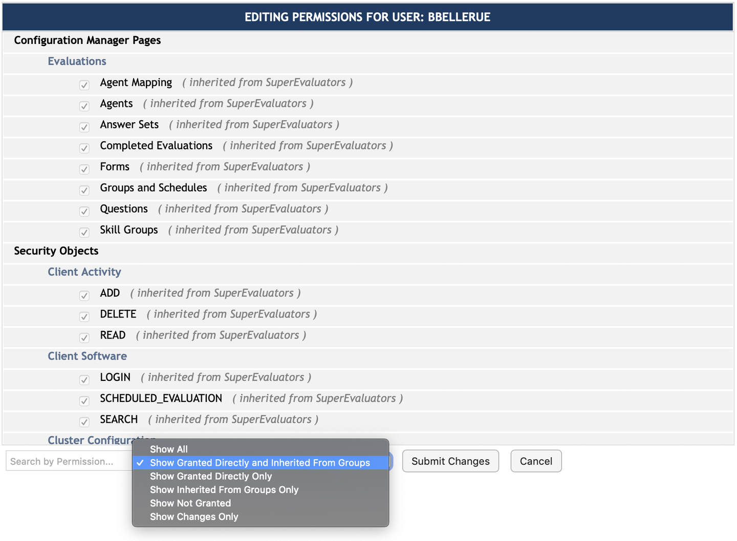 Permissions Edit with Filter Menu