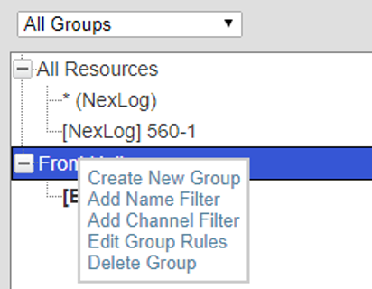 Resource Groups: Right Mouse Button Menu