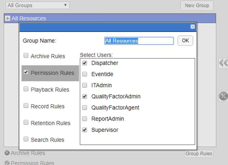 Resource Group Edit: Permission Group View