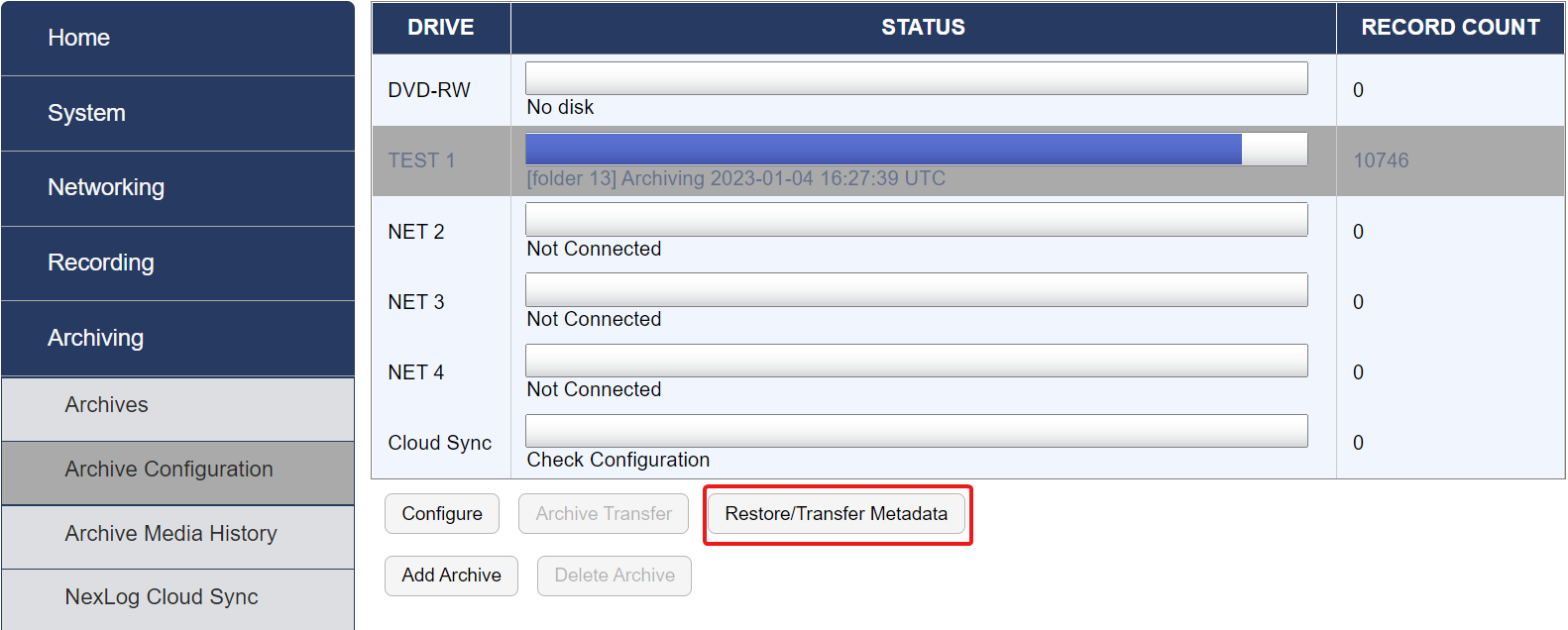 Restore/Transfer Metadata