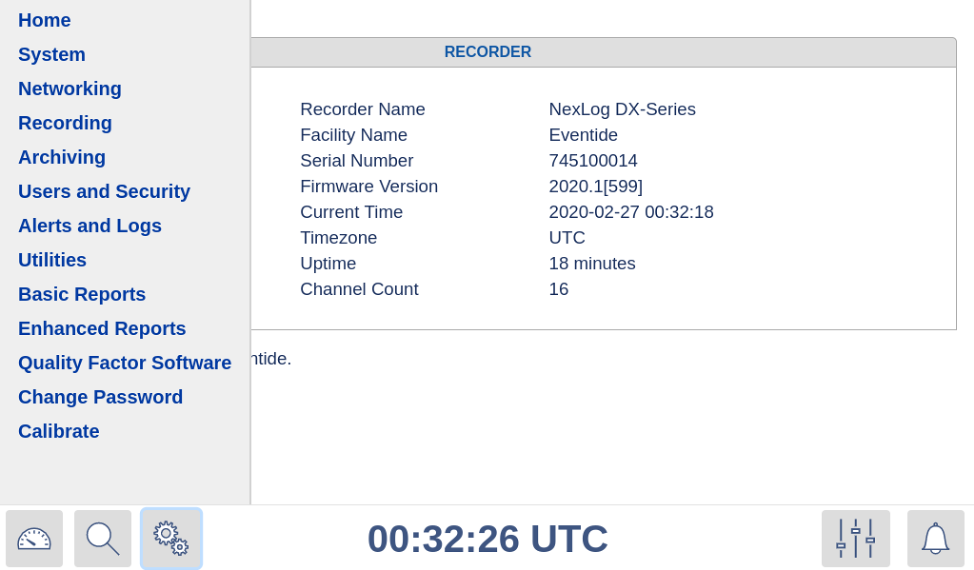|FPName| Setup Screen with side menu visible