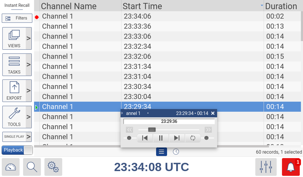 Recall Screen Results with Transport Pop Up
